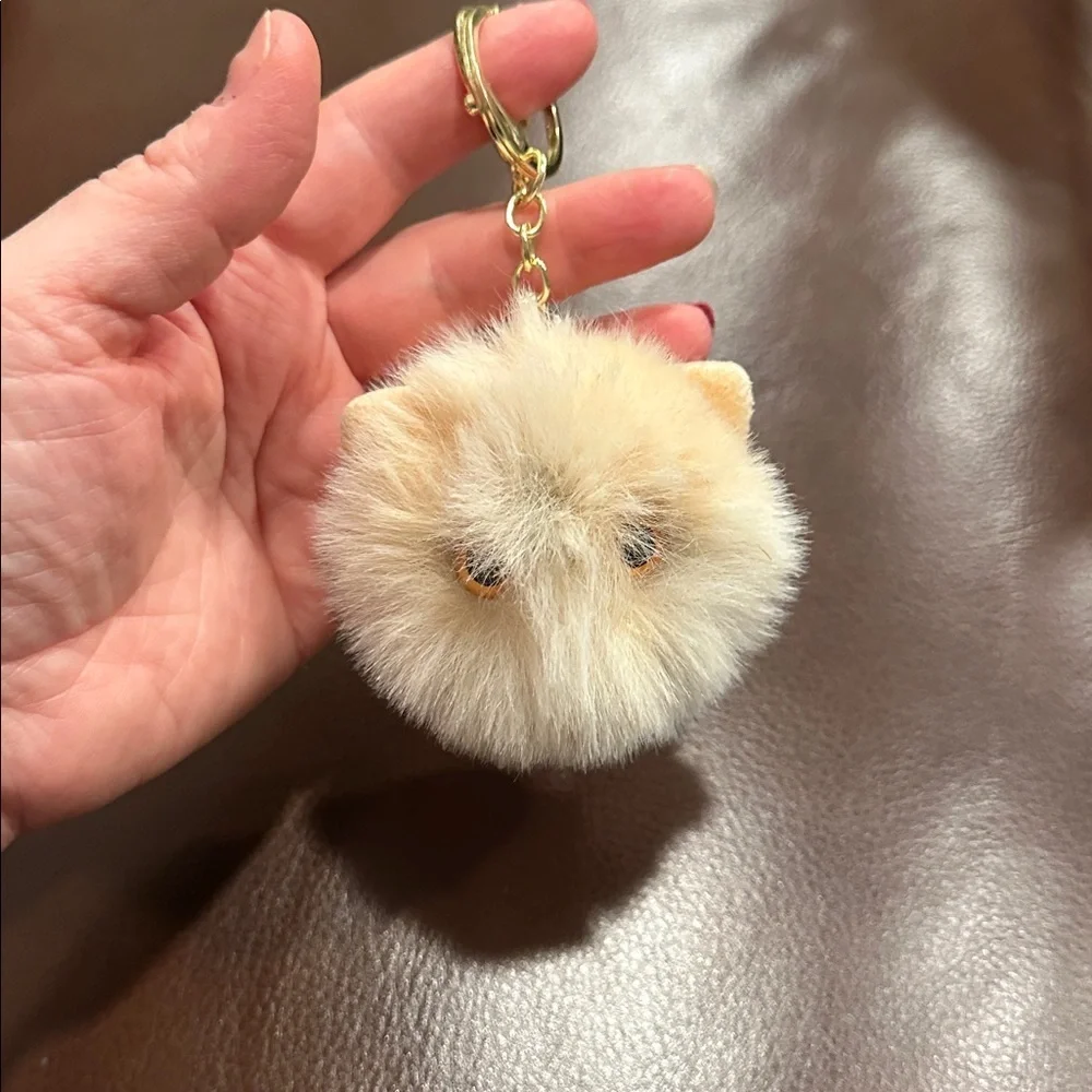 Fluffy Cream Keychain with Gold Accents